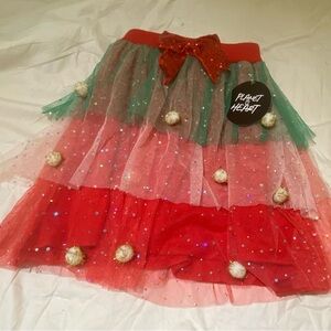 Holiday Tulle Skirt with Pom Poms and Bow Size Small